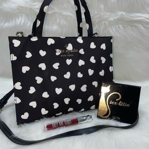 Kate Spade Heart Handbag - Black Nylon - New